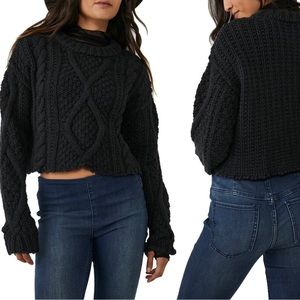 Free people cutting edge cotton cable sweater-black xs